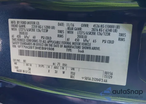 2017 Ford F-250 Lariat из США, поврежденный, VIN 1FT7W2BT3HEB91508